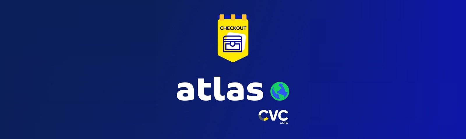 Marca atlas, do checkout da CVC, com selo amarelo e globo